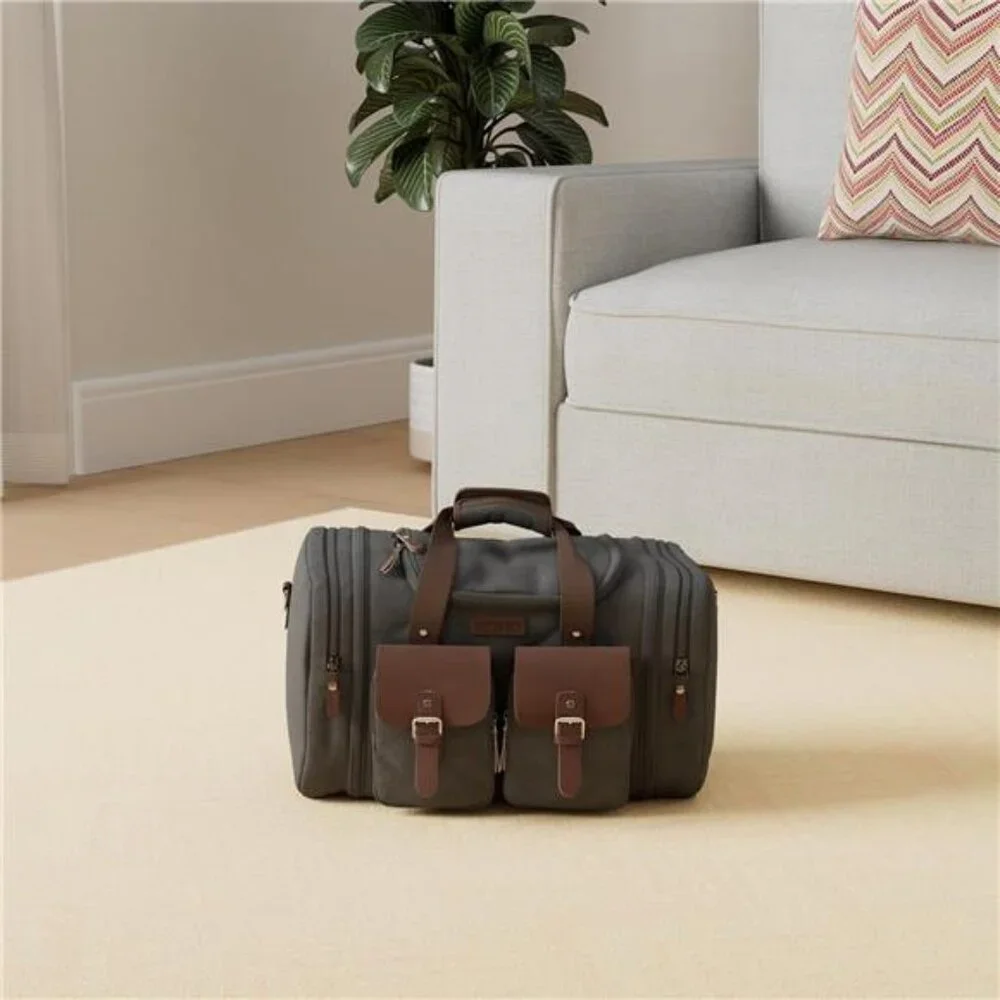 50L Travel Duffel Bag Expandable Canvas Leather Weekender Overnight Carry On Bag